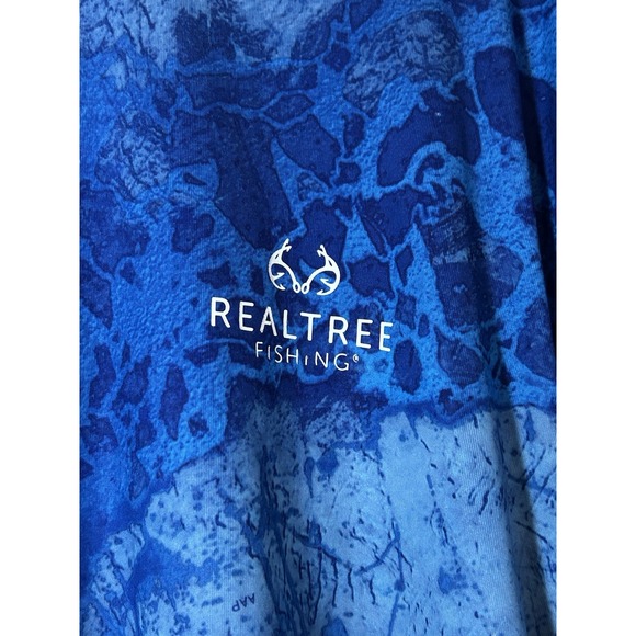 REALTREE‎ FISHING MENS BLUE CAMO ACTIVEWEAR POLY SPANDEX SHIRT SZ 2XL - Picture 2 of 7
